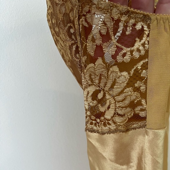 Vintage Victoria’s Secret Gold Satin Slip Dress M | Lace Bust Coquette Y2K - Picture 7 of 13